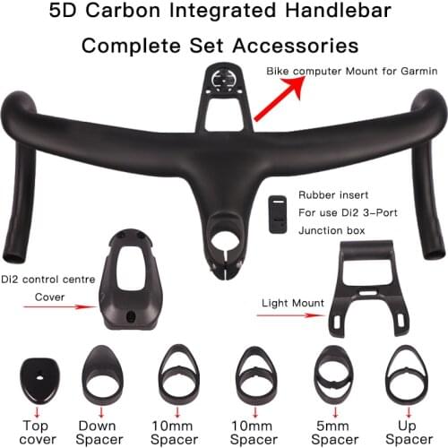 2020 Full Carbon Road Bicycle Handlebar Integrated Drop Bar 28.6mm UD Weave With Bike Computer Mount Special Spacer light mount