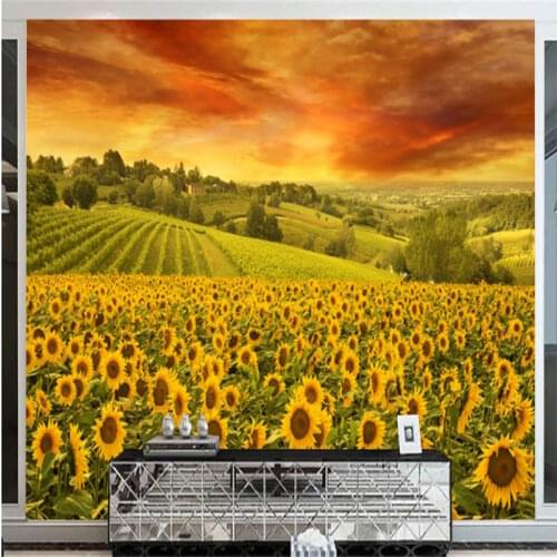 Customize 3d photo wall mural Sunflower flower background decorative painting 3d mural wallpaper living room papel de parede