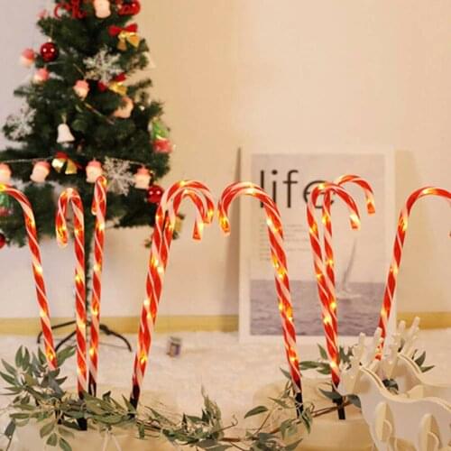 4/2PCS Christmas Candy Cane Solar Light Outdoor Pathway Markers Light New Year Backyard Umbrella Handle Cane Solar Lamps Decor
