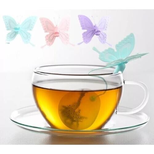 6 Colors Butterfly Silicone Tea Bags Strainers Filter Tea Infuser Silica Cute Teabags For Tea Coffee Candy Drinkware Strainer 60