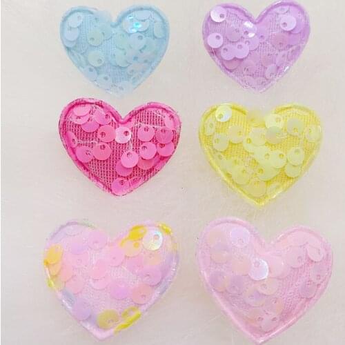 30Pcs 3.5*3CM Sequin Heart Padded Applique For DIY Clothes Shoes Hat Headwear Clips Crafts Decor Patches