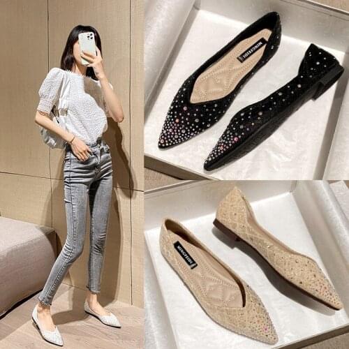 Large Size 40-43 Crystal Pointed Toe Moccasins Sneakers Women Shoes Ballerina Loafers Rhinestones Shallow Flats Woman 2021