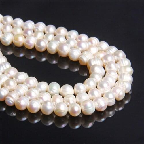 9-10mm White Natural Pearls Beads Potato Round Freshwater Pearl Loose Beads For Jewelry Making DIY Bracelet Necklace 14" Strand