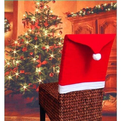 1pcs Santa Claus Cap Chair Cover Christmas Dinner Table Party Red Hat Chair Back Covers Xmas Decoration Home Decor Christmas