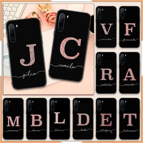 ABC Name Letter Monogram Pink Glitter Gold Phone Case For Huawei P20 P30 P40 lite Pro P Smart 2019 Mate 10 20 Lite Pro Nova 5t