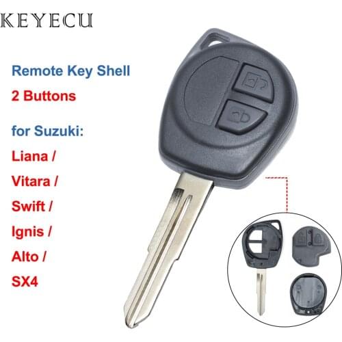 Keyecu 2 Buttons Remote Cae Key Shell Case with Rubber Button Pad for Suzuki Grand Vitara Swift Ignis SX4 Liana Alto