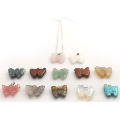 Mixed Lot Natural Stone Butterfly Shape Pendant Silver Color Chokers For Women 12pcs/lot