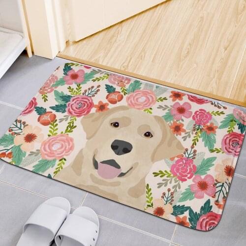 Upetstory Floral Dog Printing Doormat Flannel Carpet Floor Mat for Hallway Bedroom 40x59cm Pet Animal Door Rug Non-Slip Decor