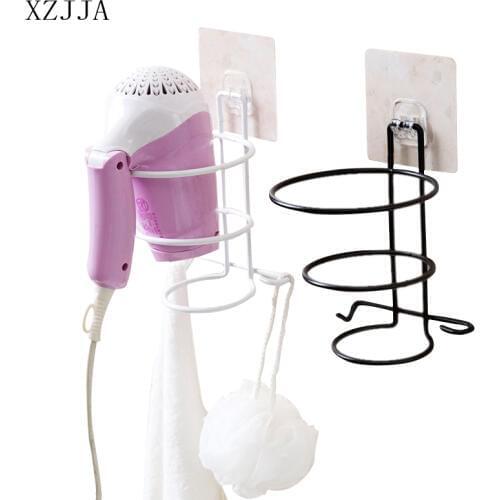 XZJJA Bathroom Metal Spiral Hair Dryer Holder Wall Mounted Multi-function Bathroom Storage Shelves Wall Bathroom Organizer