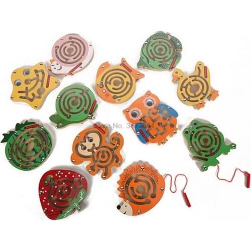 DHL 100pcs Children Animal Magnetic Maze Toy Kids Wooden Puzzle Game Early Educational Brain Trainning Intellectual Toy