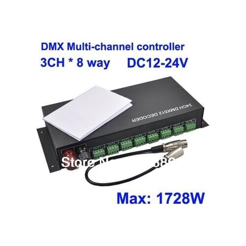DHL(EMS) DMX 512 Multi-channel 3CH *8 Way (24 Channel ),DC12-24V Led RGB Controller,Retail,Wholesale