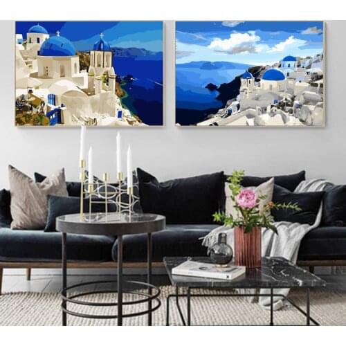 DIY Pictures By Numbers Mediterranean Sea Landscape Drawing On Canvas Hand Painted Paintings Art Home Decoration Wall Mural