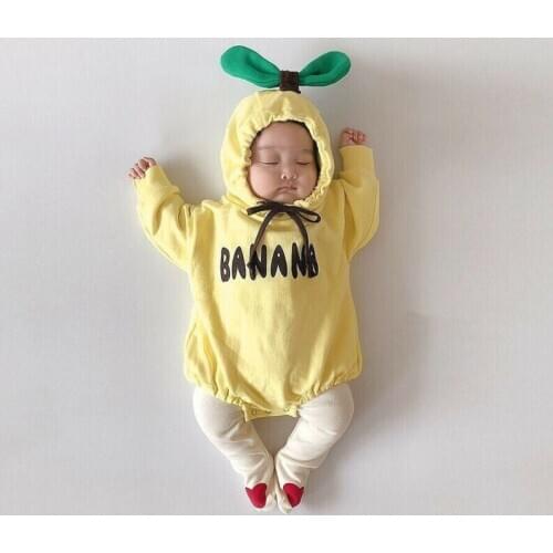 Lioraitiin Fashion 0-24M Newborn Kid Baby Girl Boy Romper Print Banana Letter Print Outfit Jumpsuit Romper Clothes