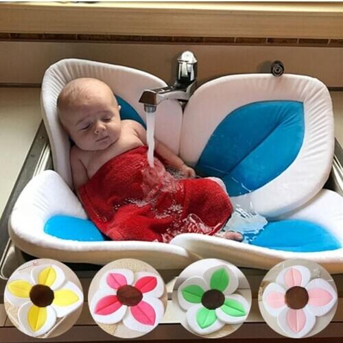 80cm Infant Shower Bathing Foldable Security Petal Seat Pad Baby Bath Mat Blooming Bath Tub Flower Newborn Bath Sink Cushion Kid