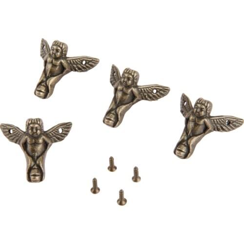 4Pcs 30*27mm Little Angel Antique Bronze Corner Brackets Jewelry Wooden Box Feet Leg Corner Decorative Protectors Home Hardware