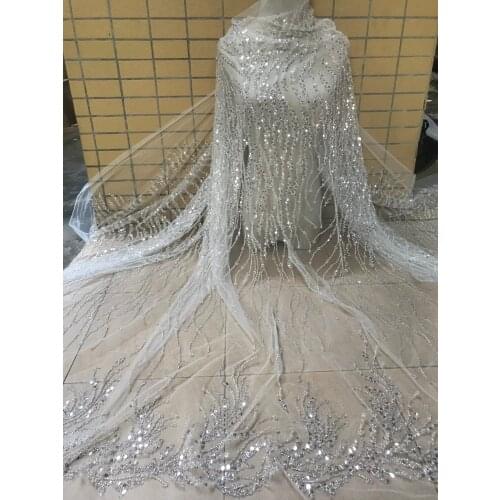 Hot selling Nigerian lace fabric with beads african net lace fabric ZH-108685 comfortable lace fabric