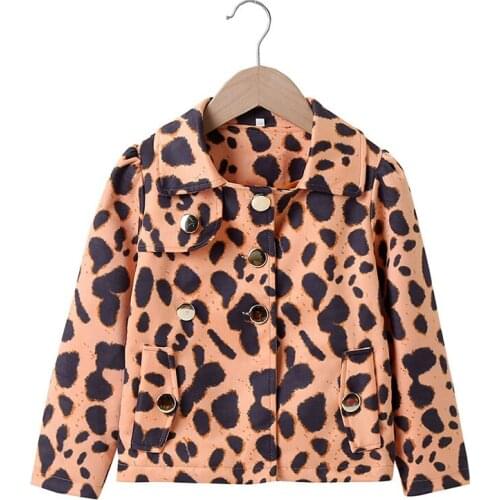 Childrens PU Leather Jacket Toddler Girls Motorcycle Kids Outwear Leopard Printed Faux Leather Spring Autumn Fashion PU Jackets