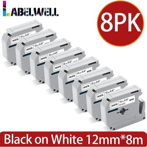 Labelwell 5pack MK231 12mm M-K231 MK 231 Black on White Label Tape Compatible for Brother MK-231 P-touch Printer Pattern Ribbon