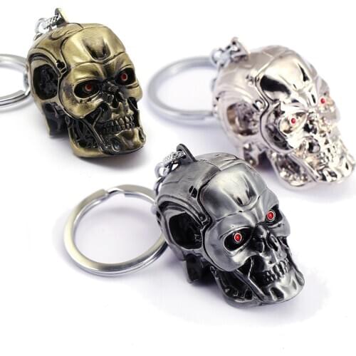 Personality 3D Alloy Skull Head Key rings Cartoon Abnormity Terminator keychain Popular Jewelry Mobile phone Bag Key pendant