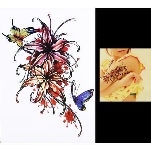 Hot 1 Piece Women Men Body Art Temporary Tatoo HB317 Horrible Blood Flower Butterfly Style Design Tattoo Sticker Halloweens Day