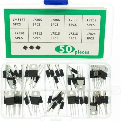 LM317T L7805 L7806 L7808 L7809 L7810 L7812 L7815 L7818 L7824 Transistor Assortment Kit 10 values 50PCS, Voltage Regulator Box