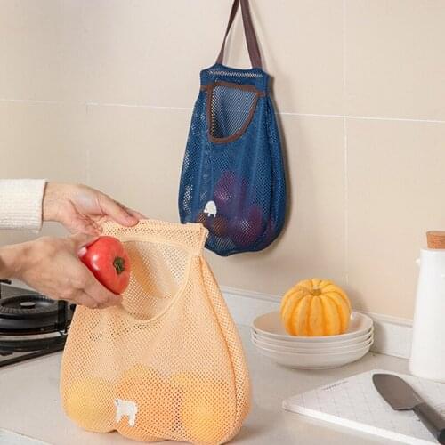 Reusable Kitchen Storage Vegetable Fruit Mesh Bags Home Organize Tote Hanging Container Environmental Friendly Net Shopping Bags