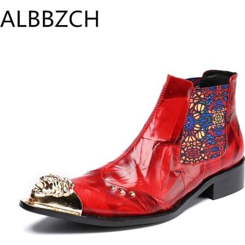 Trendy Metal Pointed Toe Casual Party Ankle Boots Men Nightclub Bars Leisure Short Boots Punk Style Mens Career Work Boots