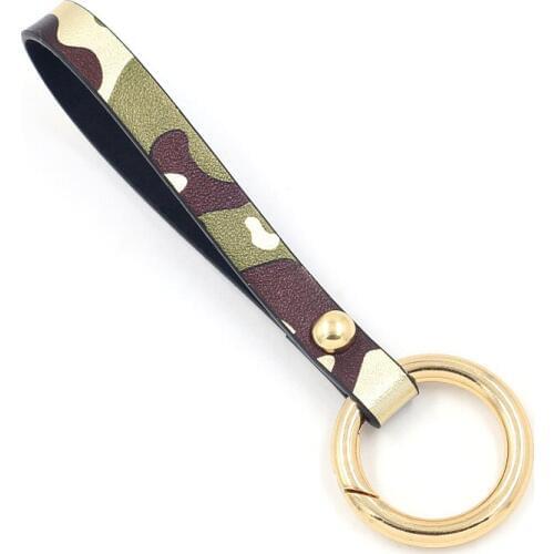 Rainbery 2021 Trendy Simple Camouflage PU Leather Gold Alloy Ring Keychain Womens Fashion Key Holder Birthday Gift