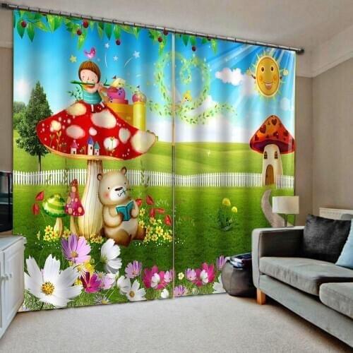 Cartoon curtains green 3d Curtains Blackout for Living Room Kids Bedroom Fabric French Bay Window curtains