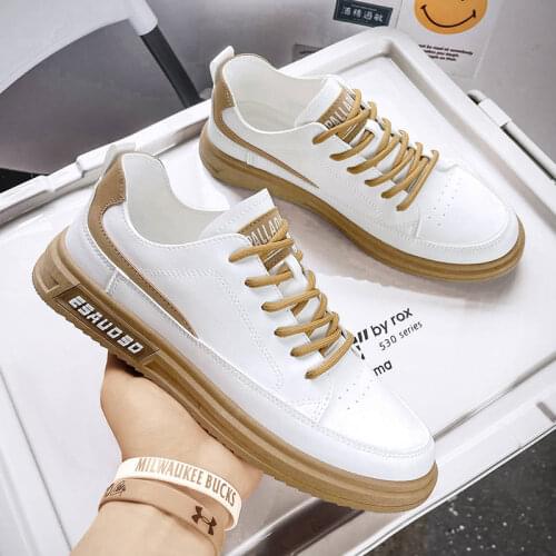 2021 New Style Mens Leather Casual Shoes Breathable Skateboard Shoes Men Streetwear Fashion Black White Casual Sneakers For Men