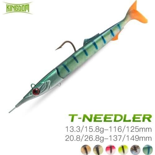 Kingdom Soft Fishing Lures 2pcs Different Weight Lead Jig Head With 4pcs Soft T-Tail Sinking Needle Soft Lure For Carp Bass Pike