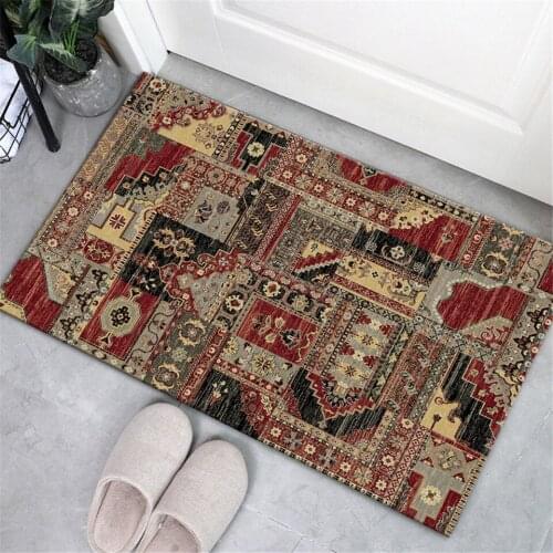 Persian Style Retro Mat For Hallway Soft Flannel Long Bathroom Mat Anti-slip Mat For Kitchen Floor Decoration Bedside Mat