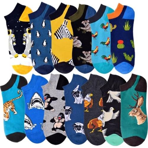 Summer Astronaut Pug Sloth Happy Chicken Crew Street Socks Ankle Cotton Short Funny Women Men Boat Socks Male Sock Slippers