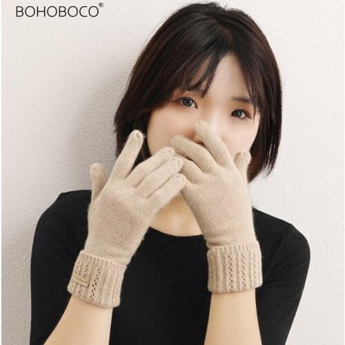 New Cashmere knitted gloves for autumn and winter warm and simple Pure cashmere knitted hollow flanging gloves