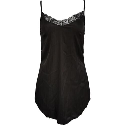Solid Black Blue Spaghetti Strap Lace Satin Womens Nightgown Sleepwear for Female Sexy Lingerie Gift SLA057