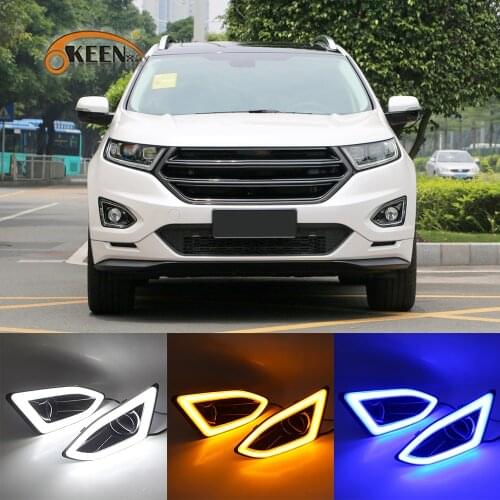 OKEEN 2pcs Car LED Daytime Running Light for Ford Edge 2015 2016 2017 2018 Day Light Flowing Turn Signal Light Fog Lamp Cover