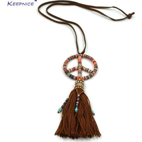 New handmade cotton tassel beaded peace symbols pendents necklace boho Bohemia statement Maxi Necklaces for sea beach