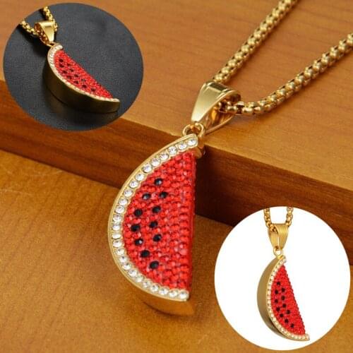 Watermelon Pendant Necklace Stainless Steel Necklace For Women Gold Red Color Pendant Necklace Engagement Jewelry