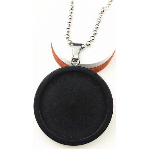 24pcs Black, Brown, White,Log Wood Cabochon pendant 25mm Blank Trays with Bead chain for Necklace Making Necklace Wholesale