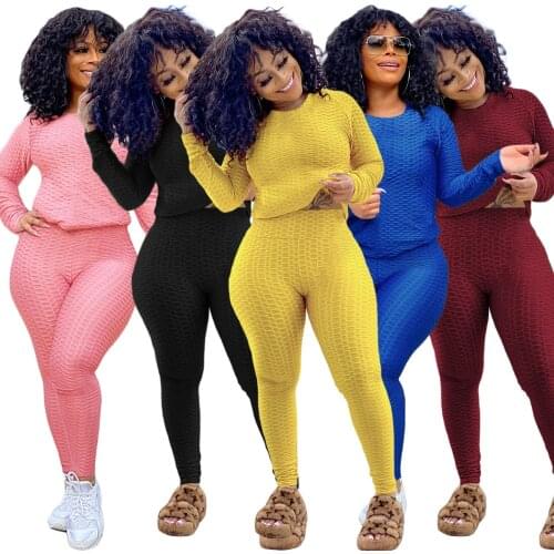 Casual Women Set Sweater Crop Top + Long Pants Tracksuit Solid Color Jogging Femme Sportwear Winter Clothes For Women Outfits