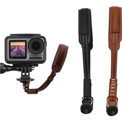 Adjustable PU Leather Base Safety Handheld Lanyard Rope Hand Strap Copper Nut Adapter for DJI Osmo Action Sports Camera