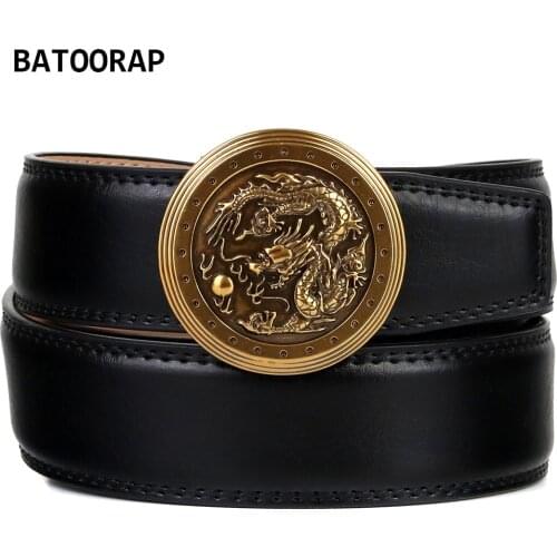 BATOORAP Gold Dragon Belt For Men Black Leather High Quality Click Buckle Metal Casual Unique Waist Belts Male Trouser Strap