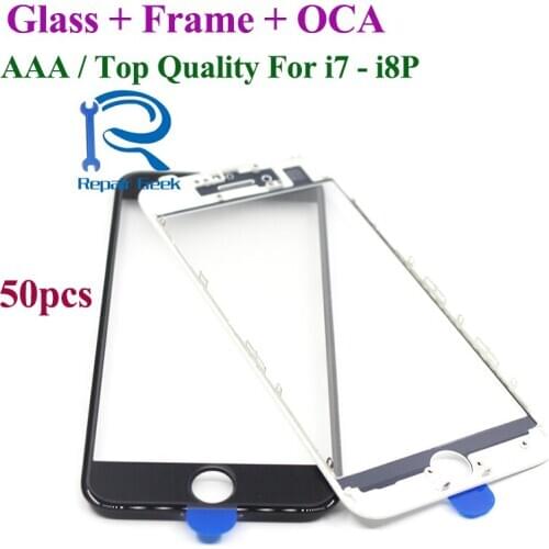 Repair Geek 50pcs Cold Press 3 in 1 Glass Lens with Frame bezel OCA Film For iPhone 7 8 plus Replacement AAA and Top Quality