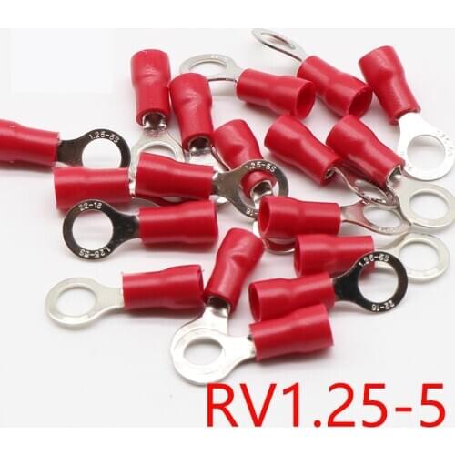 RV1.25-5 Red Insulated Crimp Ring Terminal Cable Wire Connector 100PCS/Pack RV1-5 RV