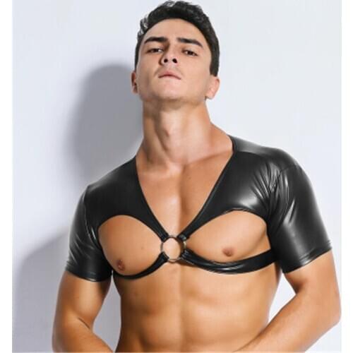 Sexy Men ClothesTights Nightclub SM Game Slave Leather Vest Patent Blouse Sex Game Gay Bar New Fashion