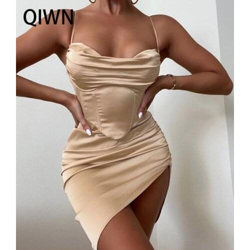 White Dress Women 2021 Summer Sexy Backless Ruched Slip Midi Sundress Ladies Pleated Spaghetti Strap Clothes Club Party Vestidos