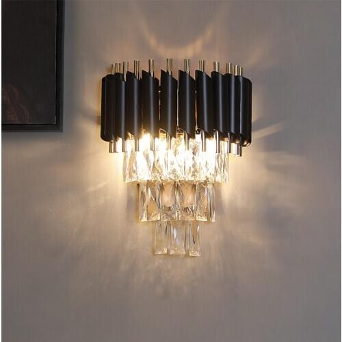 Modern luxury crystal wall lamp corridor wall lights decoration for home bedroom bedside black wall sconce indoor lighting