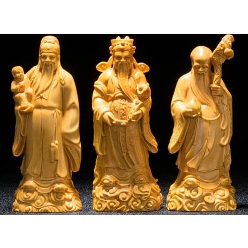 17/20CM Three Fortuna Buddha statue Fu Lu shou three star gods Chinese home decoration crafts solid wood lucky gifts
