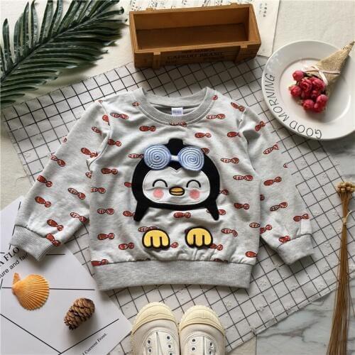 Tonytaobaby Autumn Clothing New Style Baby Penguin Long-sleeved Pullover Thin Embroidery Kids Sweatshirt