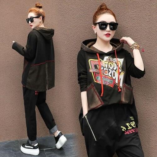 Training Set Womens E-girl Womens Tracksuit Set 2 Pieces Matching Sets for Women Oversized hoodie Vintage Top lounge wear xc419